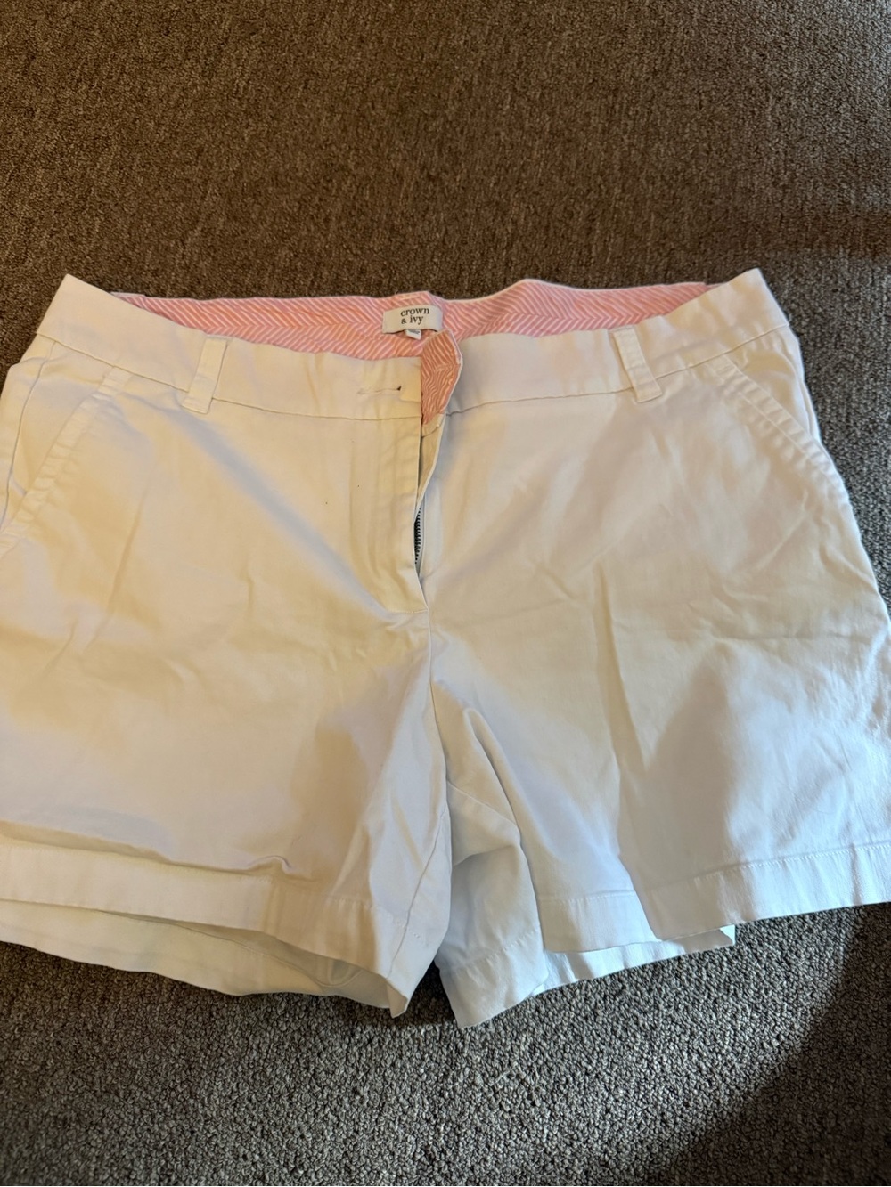 Women’s White Cotton Shorts with Pink Trim crown and ivy si